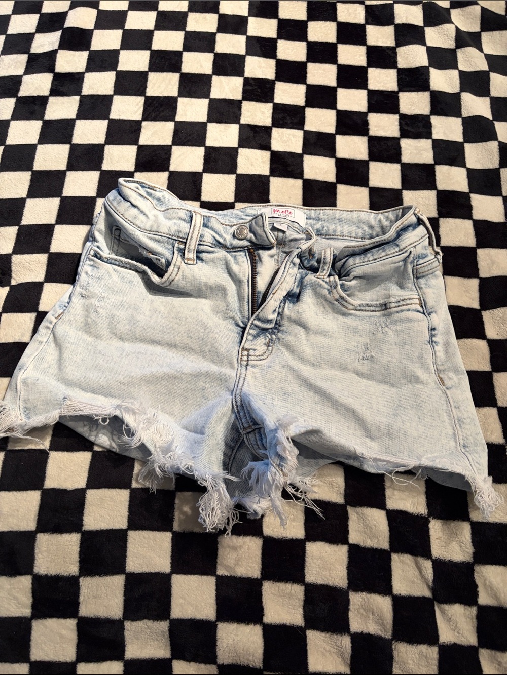 Light Blue Frayed Hem Denim Shorts - Unbranded